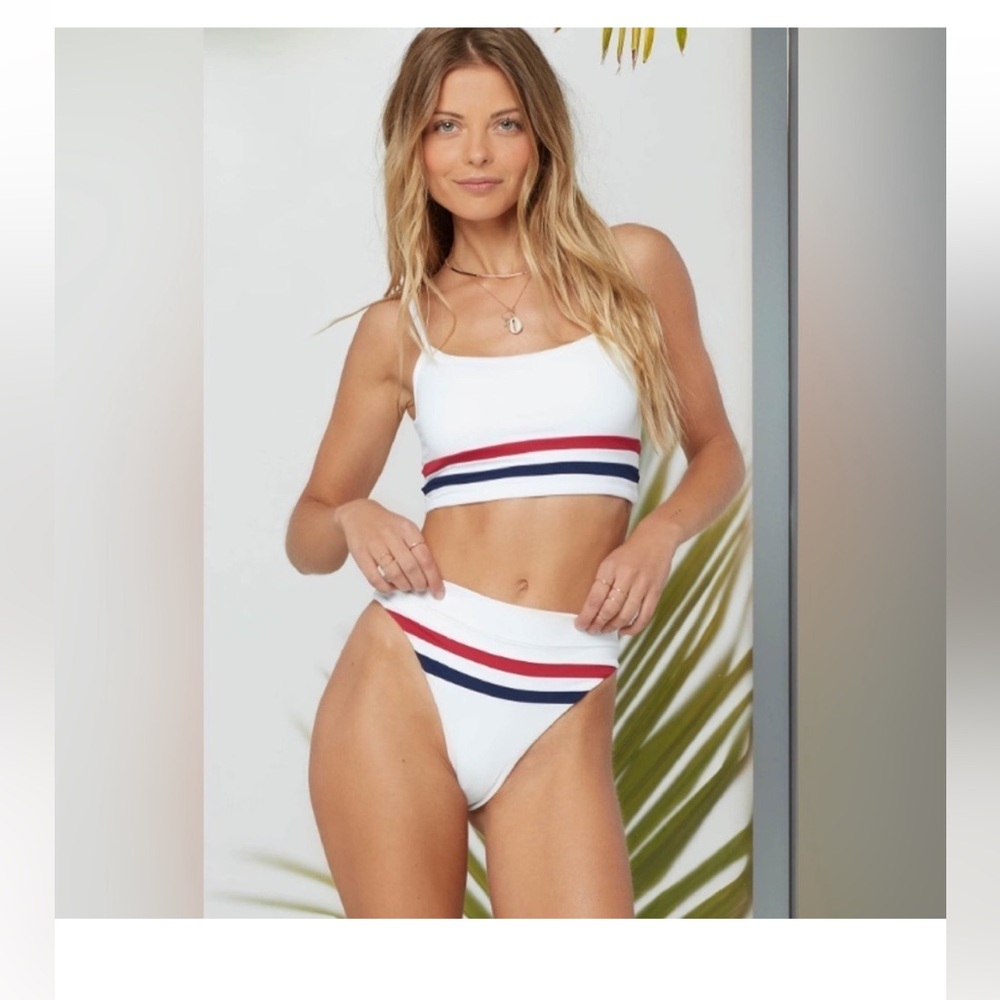 L*Space - Ren Top + NWT Wilson Bikini Bottom - White, Strawberry & Midnight Blue